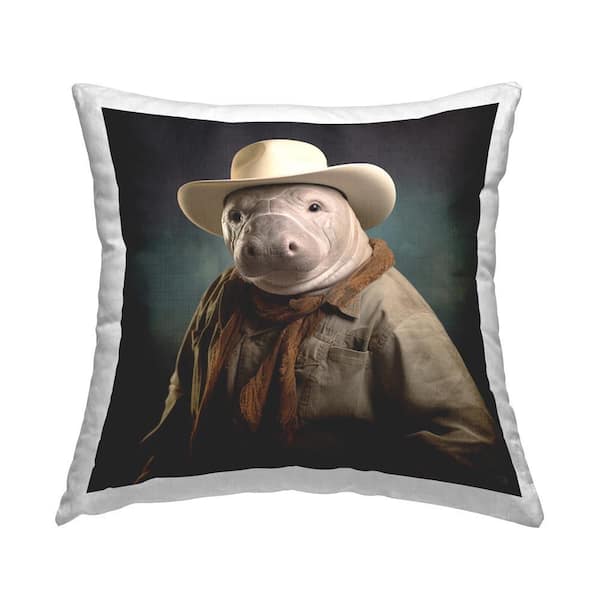 Stupell Industries Cowboy Manatee Portrait Brown Print Polyester 18 in. x 18 in. Throw Pillow