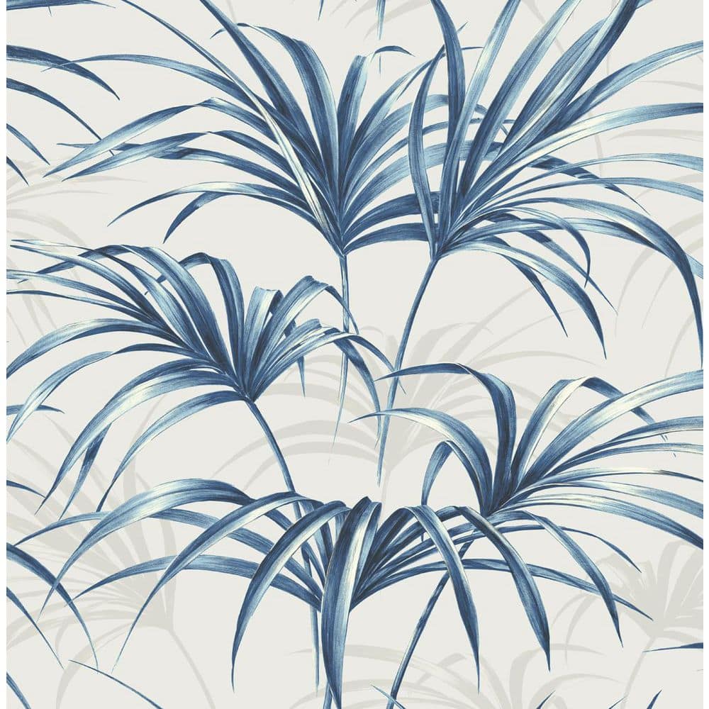 56 sq. ft. Marine Blue Open Palm Leaf Unpasted Paper Wallpaper Roll price history on PriceWatchPro