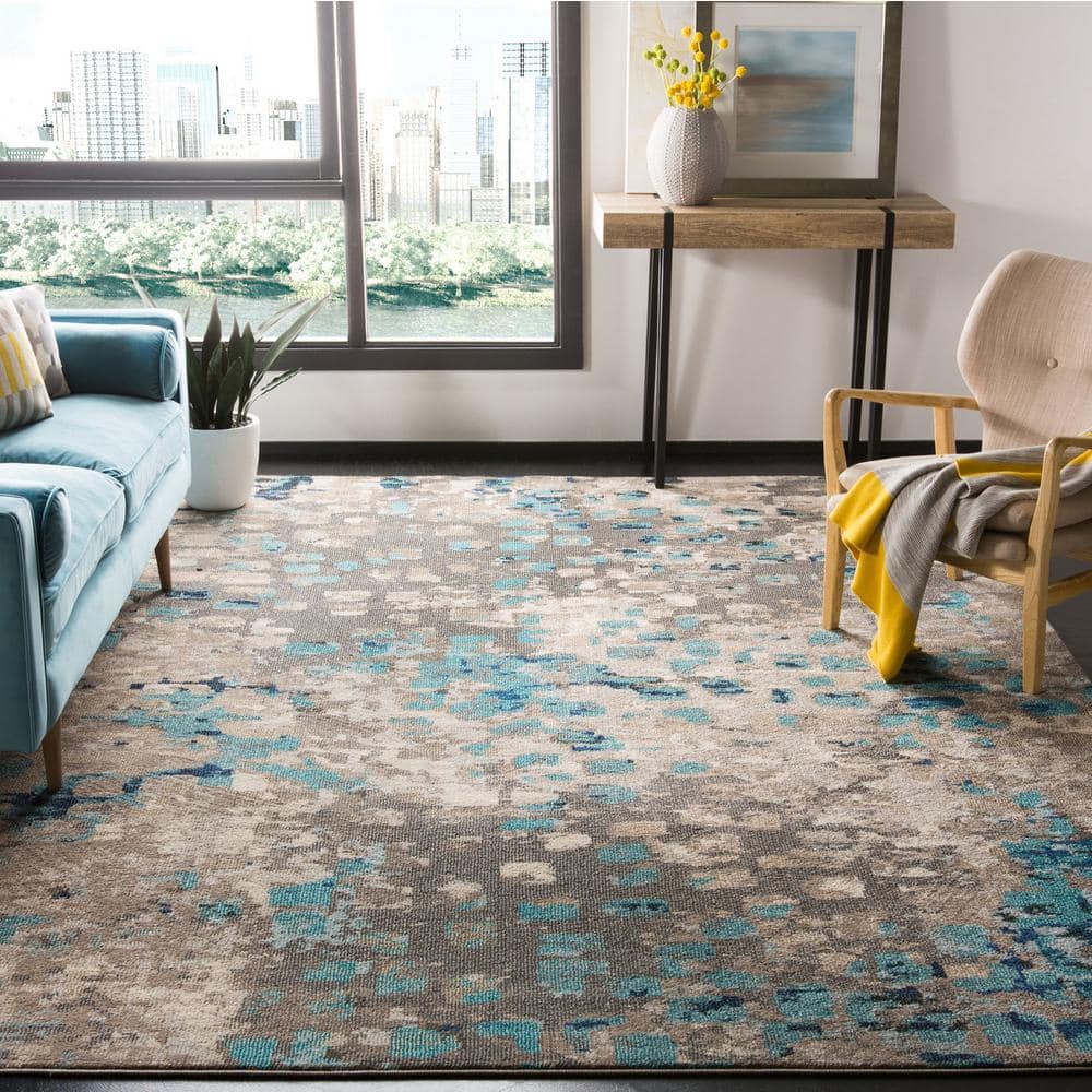 Gray and Light Blue Geometric Abstract 9' x 12' Area Rug