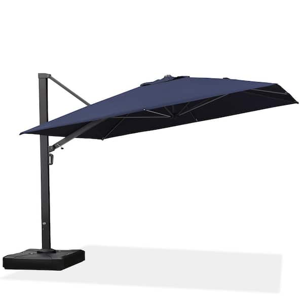 PURPLE LEAF 11 ft. Square Aluminum Large Outdoor Cantilever 360° Rotation Patio Umbrella with Base in Ground, Navy Blue