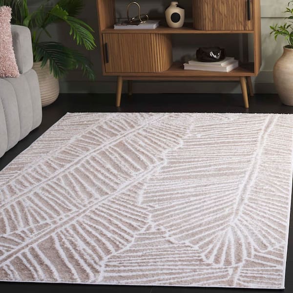 Maya Ivory 9 ft. x 12 ft. Striped Leaf Area Rug