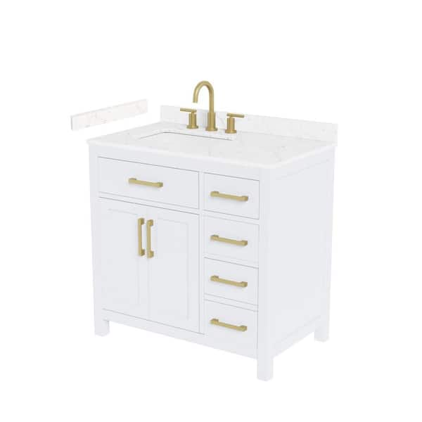 Beckett 36 in. Single Freestanding White Bath Vanity with Carrara Cultured Marble Top