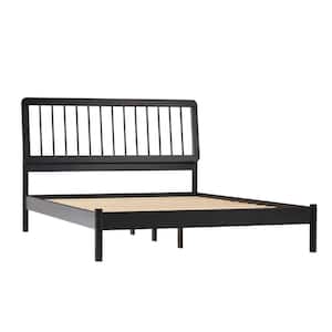 Mid-Century Modern Black Solid Wood Frame Queen Platform Bed