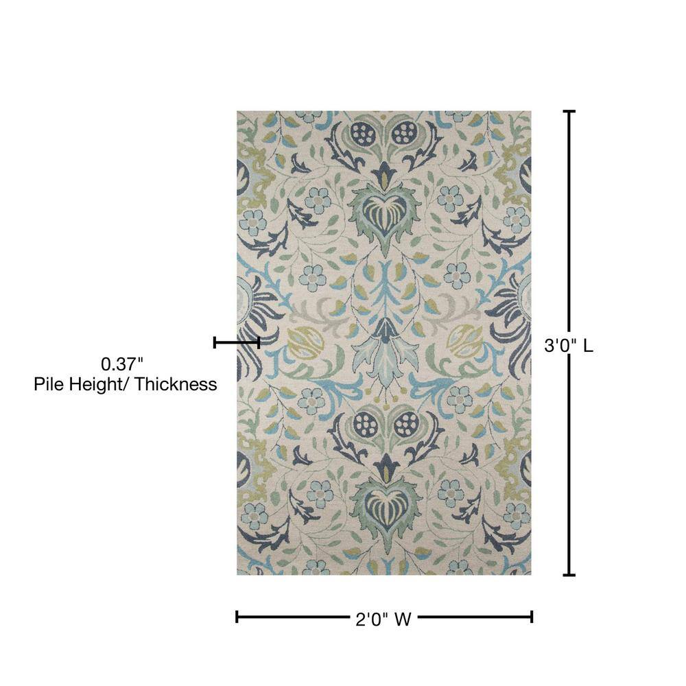Bellewood Blue Floral Hand-Tufted Wool Rectangular Rug, 2' x 3'
