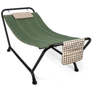 7.3 ft. Outdoor Patio Hammock Bed with Stand, Pillow, Storage Pockets, 500 lbs. Weight Capacity in Green