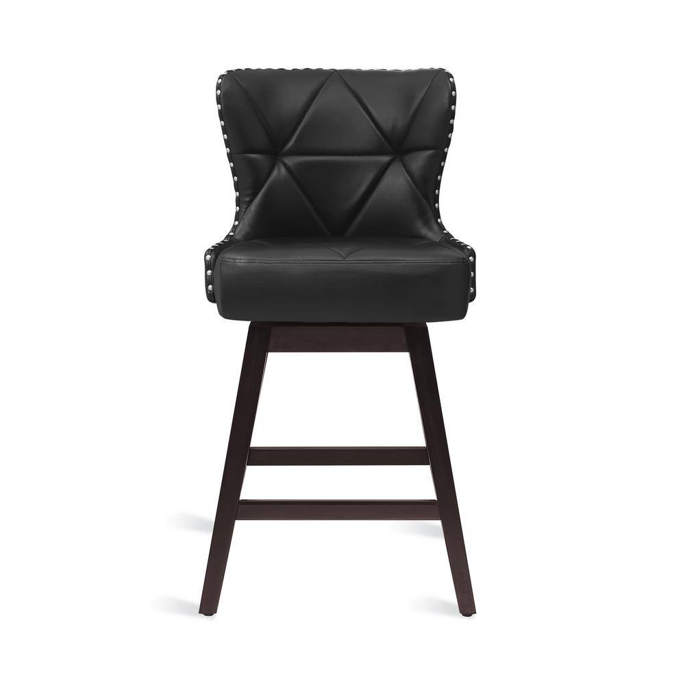 Zola 26" Black Faux Leather Swivel Bar Stools with Wood Frame (Set of 4)