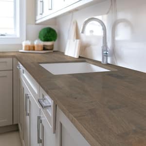 6 ft. L x 25 in. D x 1.5 in. T Unfinished Hevea Butcher Block Countertop in Pre Stain Chalk with Eased Edge