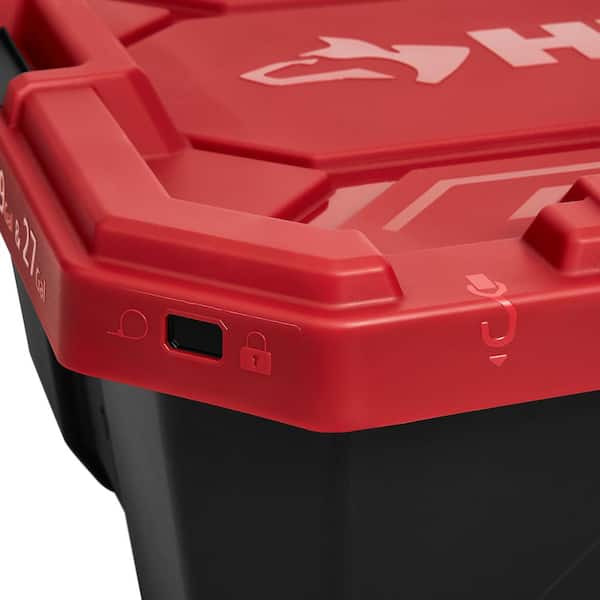 Husky - 19 Gal. Pro Grip Storage Tote in Black with Red Lid