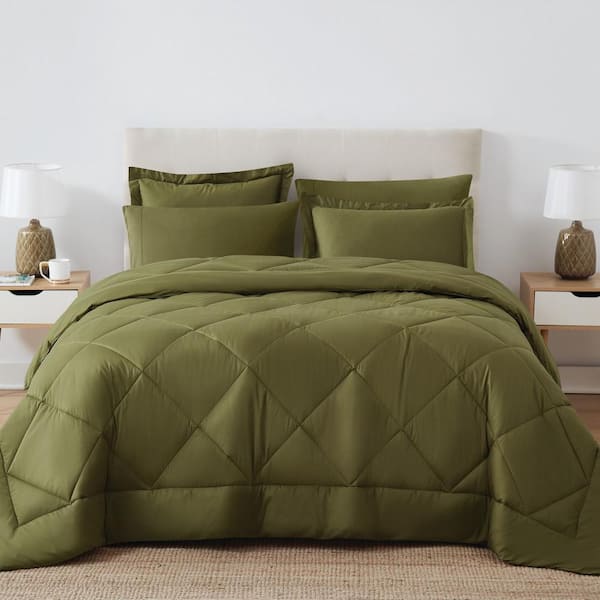 CANNON Solid Oversized Percale Olive Green King 3 Piece Cotton Comforter Set