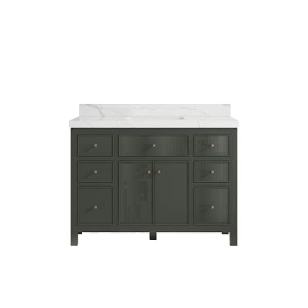 Willow Collections Sonoma 48 in. W x 22 in. D x 36 in. H Bath Vanity in Pewter Green with 2" Calacatta Quartz Top