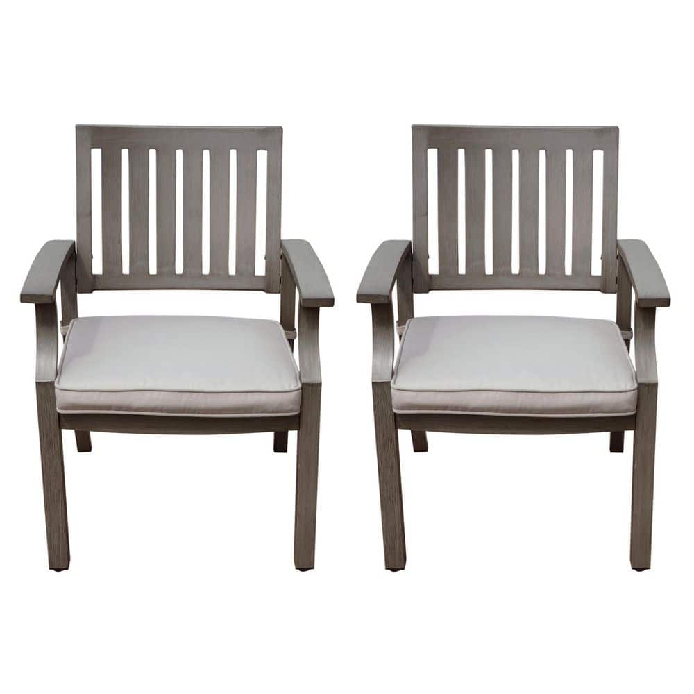 Gray Aluminum Outdoor Dining Armchair with Silver Cushions