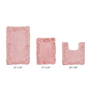 Shaggy Border Collection 3 Piece Pink 100% Cotton Bath Rug Set - (17" x 24" : 20" x 20" : 21" x 34")