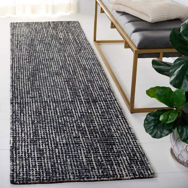 Abstract 2 ft. x 10 ft. Black/Gray Crosshatch Runner Rug