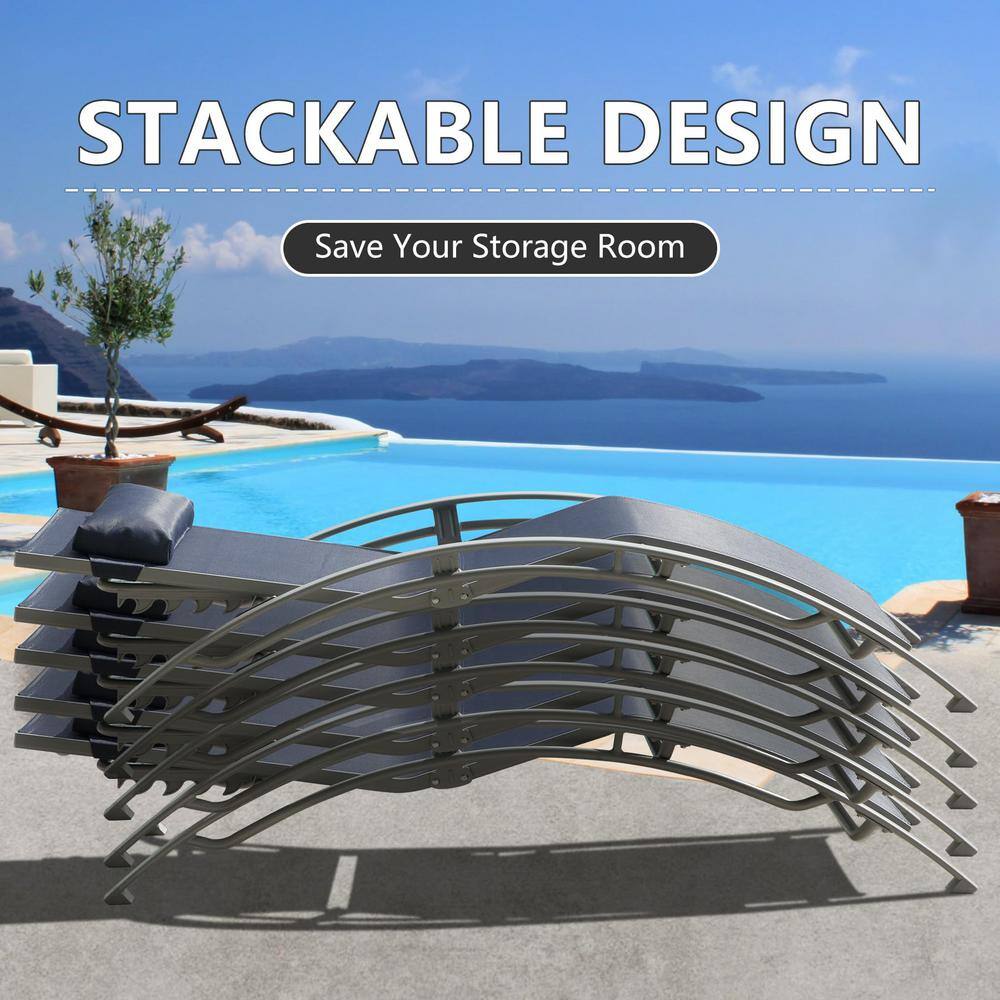 Navy Blue Aluminum Adjustable Outdoor Chaise Lounge Set with Cushions