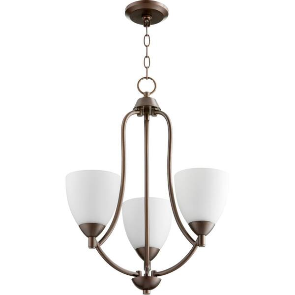 Quorum INTERNATIONAL Barkley 3-Light Oiled Bronze Chandelier with Satin Opal Glass