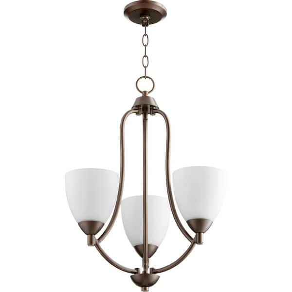 Quorum INTERNATIONAL Barkley 3- -Light Oiled Bronze Chandelier with Satin Opal Glass