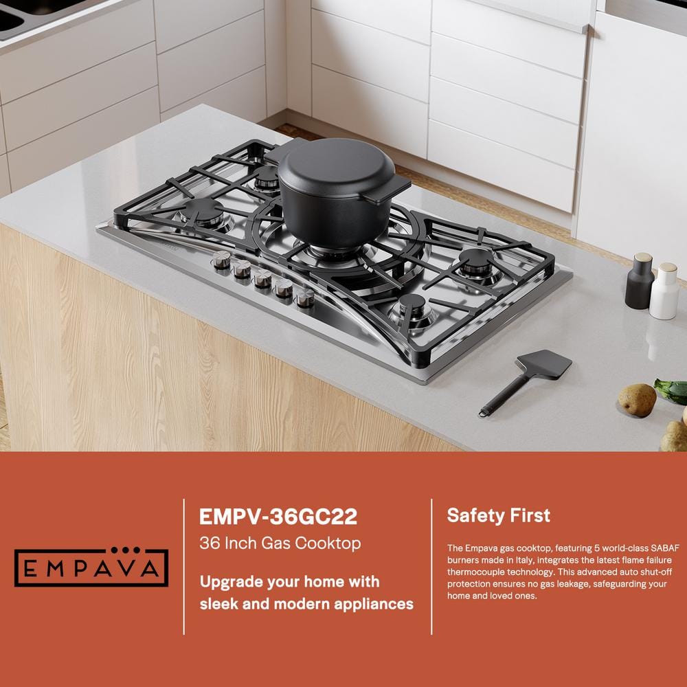 Empava 36" Stainless Steel 5 Burner Gas Cooktop
