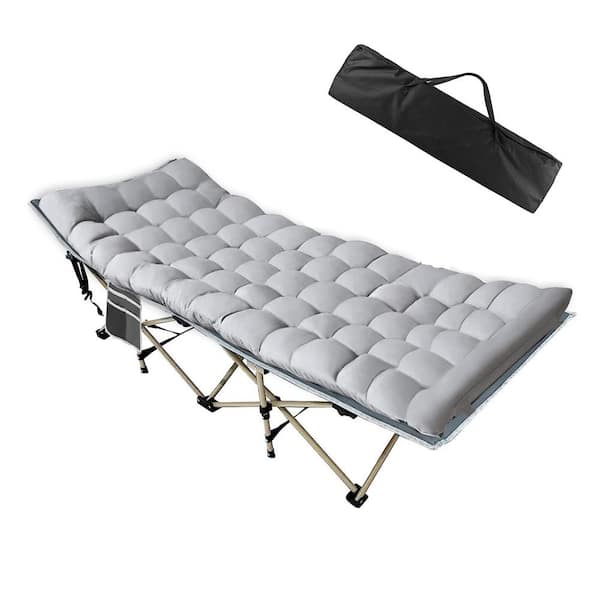 Sudzendf Gray Camping Bed Folding Cot with Mattress, Carry Bag, Cots for Sleeping