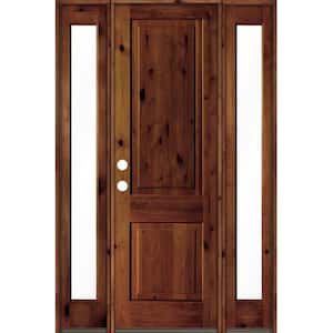 58 in. x 96 in. Rustic Knotty Alder Square Top Red Chestnut Stained Wood Right Hand Single Prehung Front Door