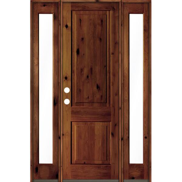 Krosswood Doors 60 in. x 96 in. Rustic Knotty Alder Square Top Red Chestnut Stained Wood Right Hand Single Prehung Front Door