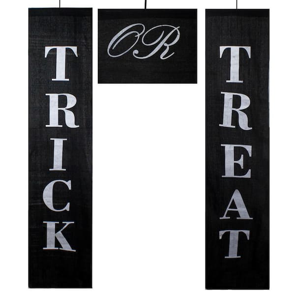 Northlight Set of 3 Black and White Trick or Treat Outdoor Halloween Banners 19.25 in.