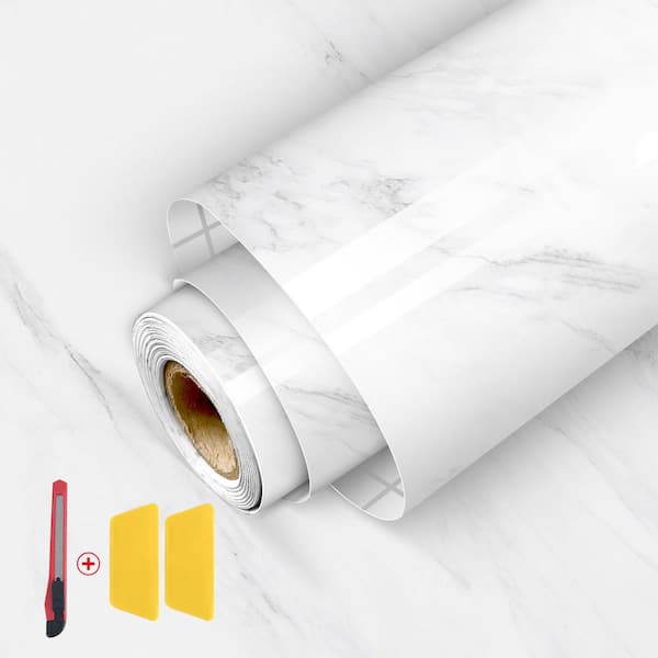 Marble Contact Paper Kitchen Table Self-Adhesive Countertop Removable Decorative Wallpaper White 23.6 in. x 196.85 in.