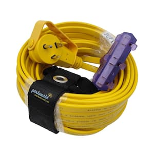 50 ft. 10/3 30 Amp 125-Volt TT-30 to 3 x 5-15R Flat Generator Extension Cord with Lighted End (TT-30P to 3x5-15R),Yellow