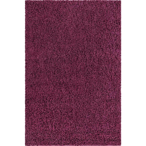 Unique Loom Solid Shag Eggplant Purple 6' 1 x 9' 0 Area Rug