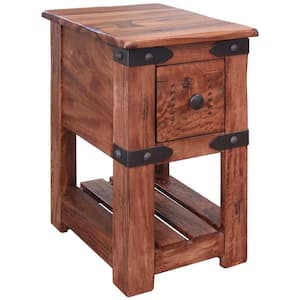 18 in. Brown and Black Rectangle Wood End Table with 1-Drawer and Shelf