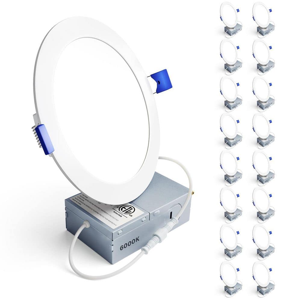 16-Pack 6 in. LED Recessed Ceiling Light, Dimmable, 6000K Clear White, 12W 120V, High Brightness Canless Wafer Downlight price history on PriceWatchPro