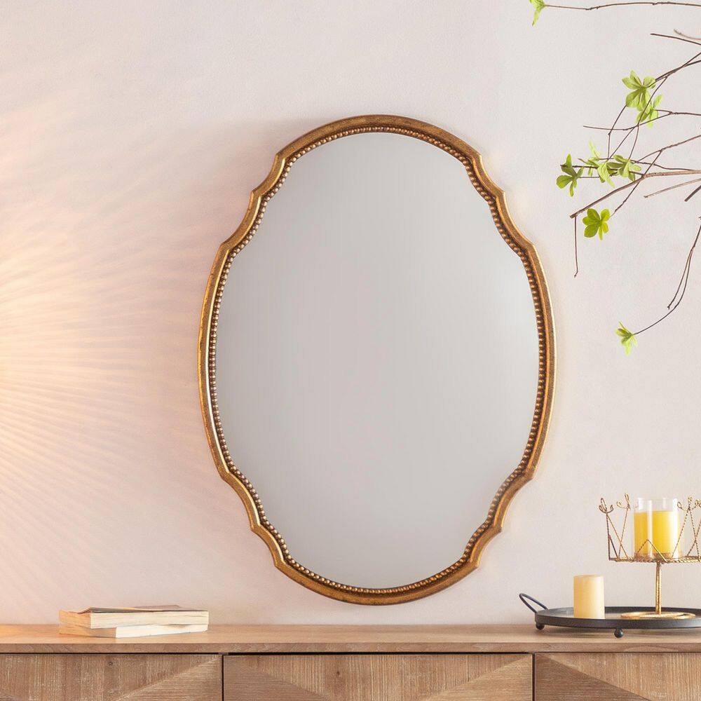 24 in. W x 32 in. H Vintage Irregular Shape Gold Foil Framed Wall Bathroom Vanity Mirror price history on PriceWatchPro