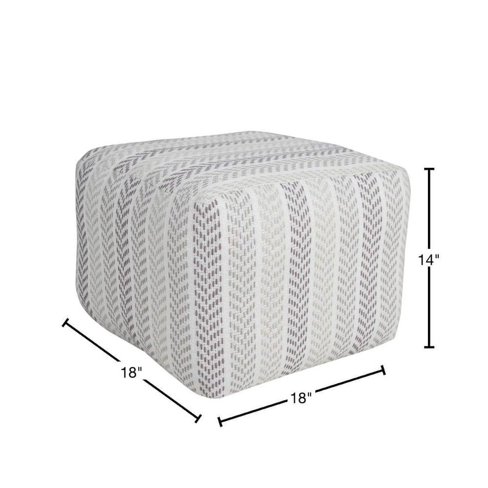 Transitional Chevron Stripe Square Pouf in Gray and White, 18" x 18" x 14"