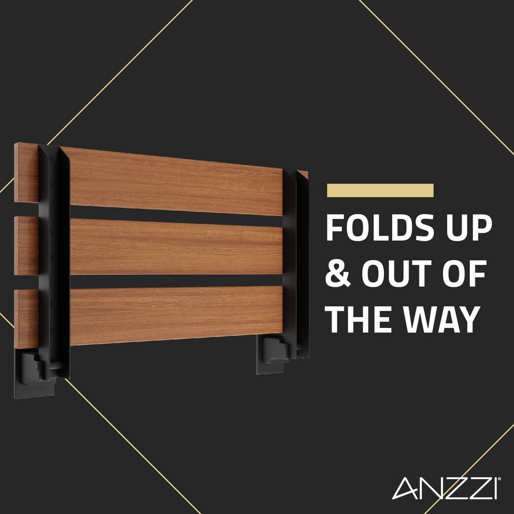 Matte Black Teak Wall Mounted Folding Shower Seat