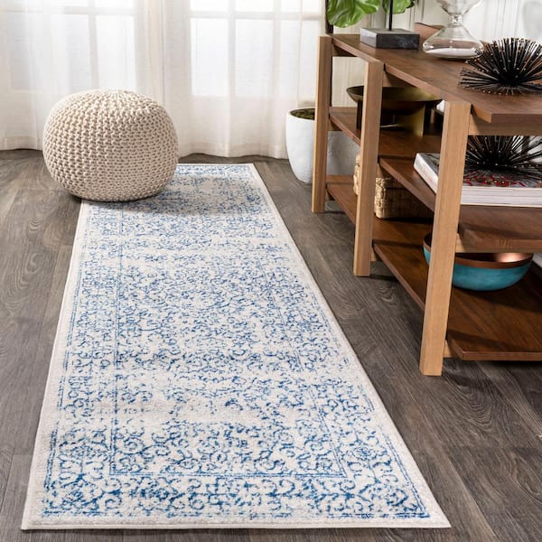 Azul Filigree Blue and White Cream/Blue 2 ft. x 8 ft. Runner Rug