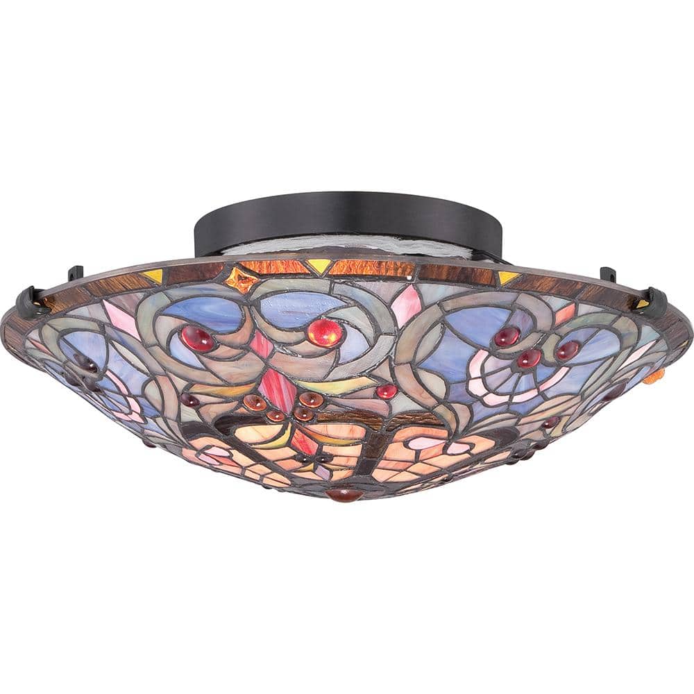 Carroll 16.5'' Vintage Bronze Stained Glass Flush Mount Light