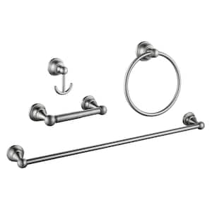 4-Piece Bath Hardware Set with Towel Bar, Towel Ring, Robe Hook, Toilet Paper Holder Wall Mounted in Brushed Nickel