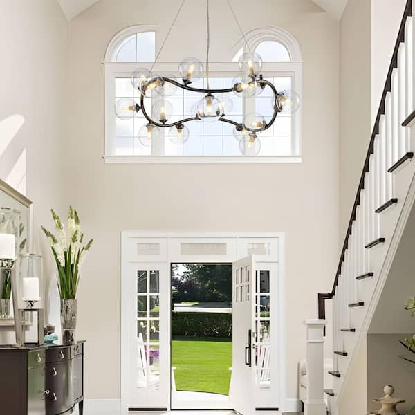 TinHon Modern 19-Light Matte Black Bubble Glass Chandelier,Wave