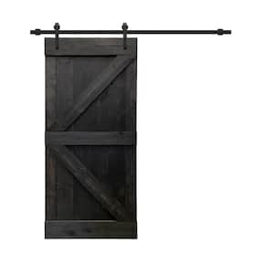 K Series 36 in. x 84 in. Solid Charcoal Black Stained Knotty Pine Wood Interior Sliding Barn Door with Hardware Kit