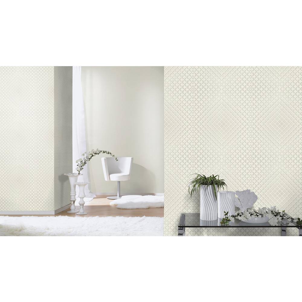 Cream and White 3D Geometric Non-Woven Wallpaper