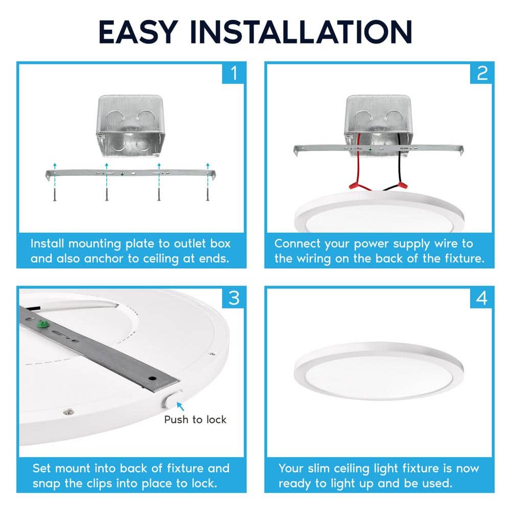 Slim White 12-Inch Round LED Flush Mount Ceiling Light