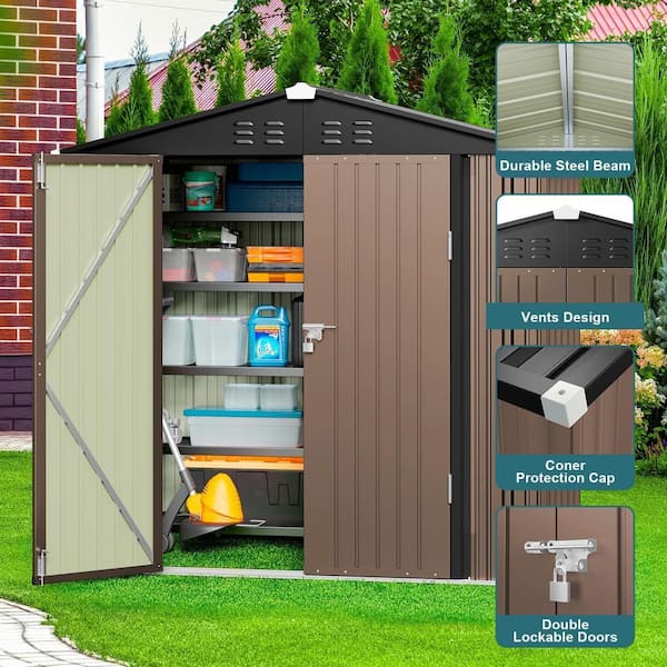 Lofka 8 ft. W x 6 ft. D Outdoor Storage Metal Shed with Double