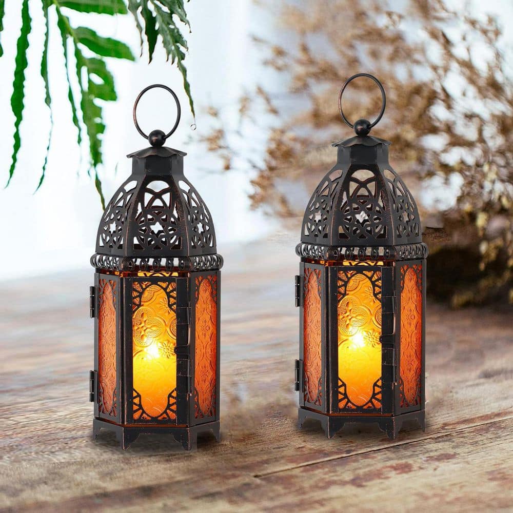 11 in. x 4 in. Black Metal with Glass Panels Vintage Lantern