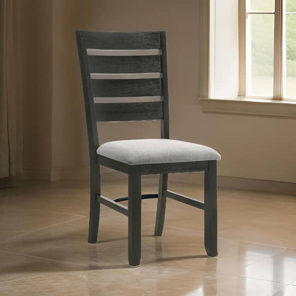 Benjara Gray and Brown Fabric Side Chair with Transitional Style (Set of 2)