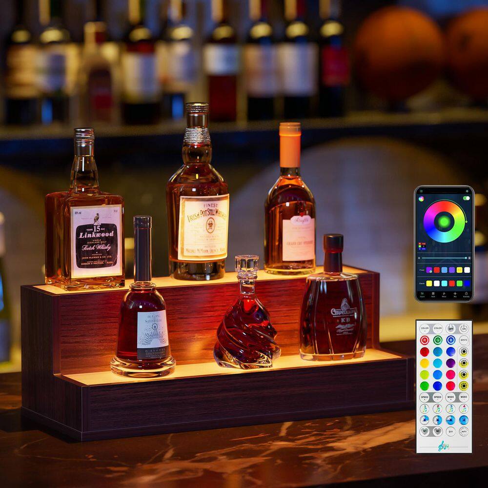 CH 7 in. H x 20 in. W 6-Bottle Walnut Engineered Wood Bar Shelves,LED Lighted Liquor Bottle Display Shelf price history on PriceWatchPro
