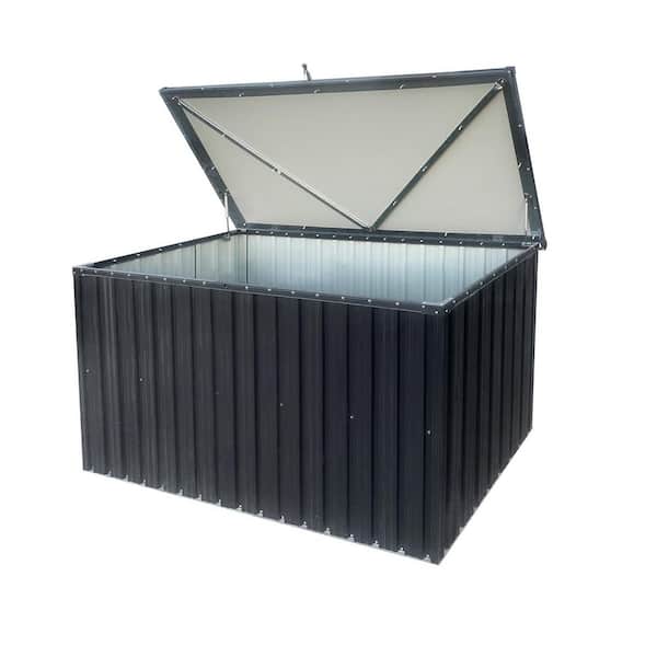 161 Gal. Black Metal Deck Box, Waterproof Lockable Outdoor Storage Box for Garden, Patio or Terrace