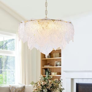 ALOA DECOR 16 in. W Modern 4-Light Glam Glass Drum Chandelier Antique ...