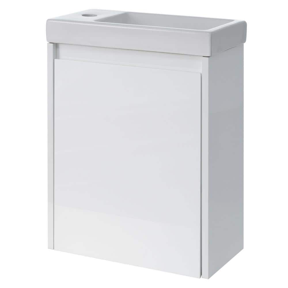 16 in. W. x 8.7 in. D x 21.3 in. H Floating Bath Vanity in White with White