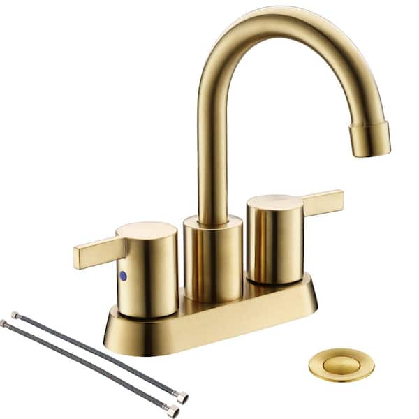Phiestina Brushed Gold 4 Inch 2 Handle Centerset Lead-Free Bathroom Faucet