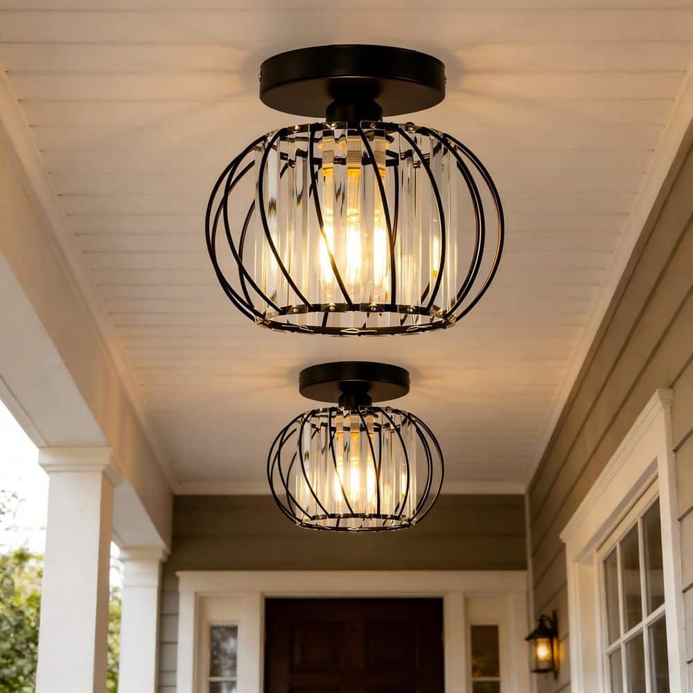 Emeritpro 9.8 In. 1-Light Black Drum Semi Flush Mount Ceiling