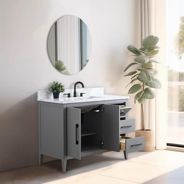 Vanity Art 42 in. W x 22 in. D x 34 in. H Single Sink Bathroom Vanity Cabinet in Cashmere Gray with Engineered Marble Top